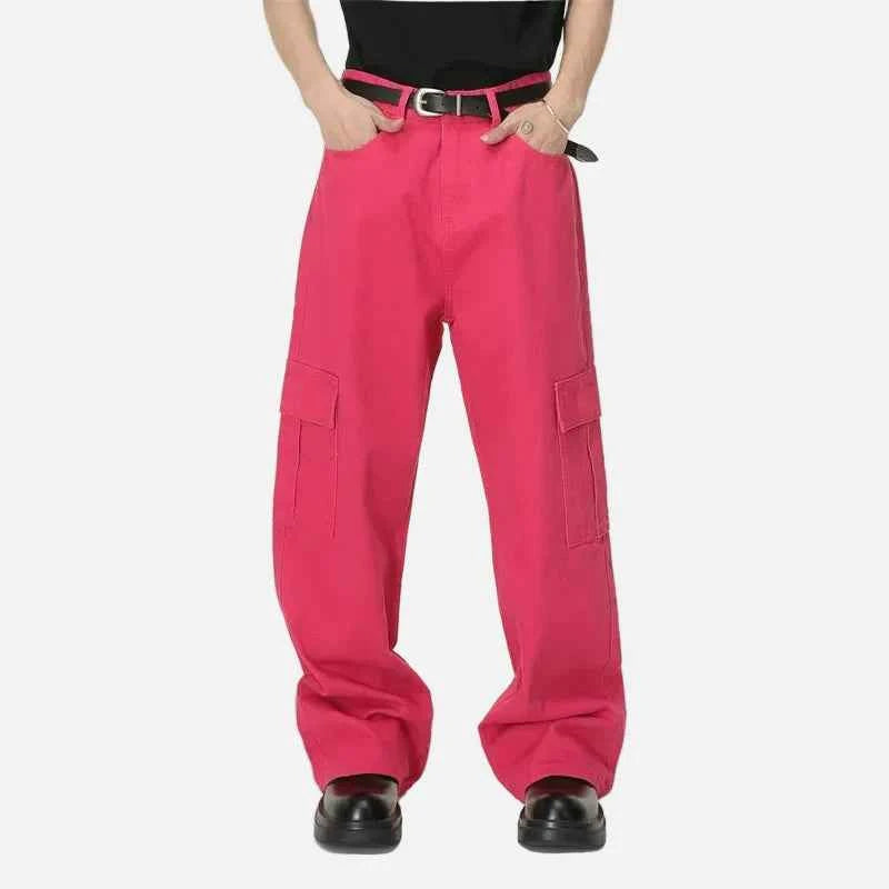 Trendy Solid Color Washed Denim Cargo Jeans