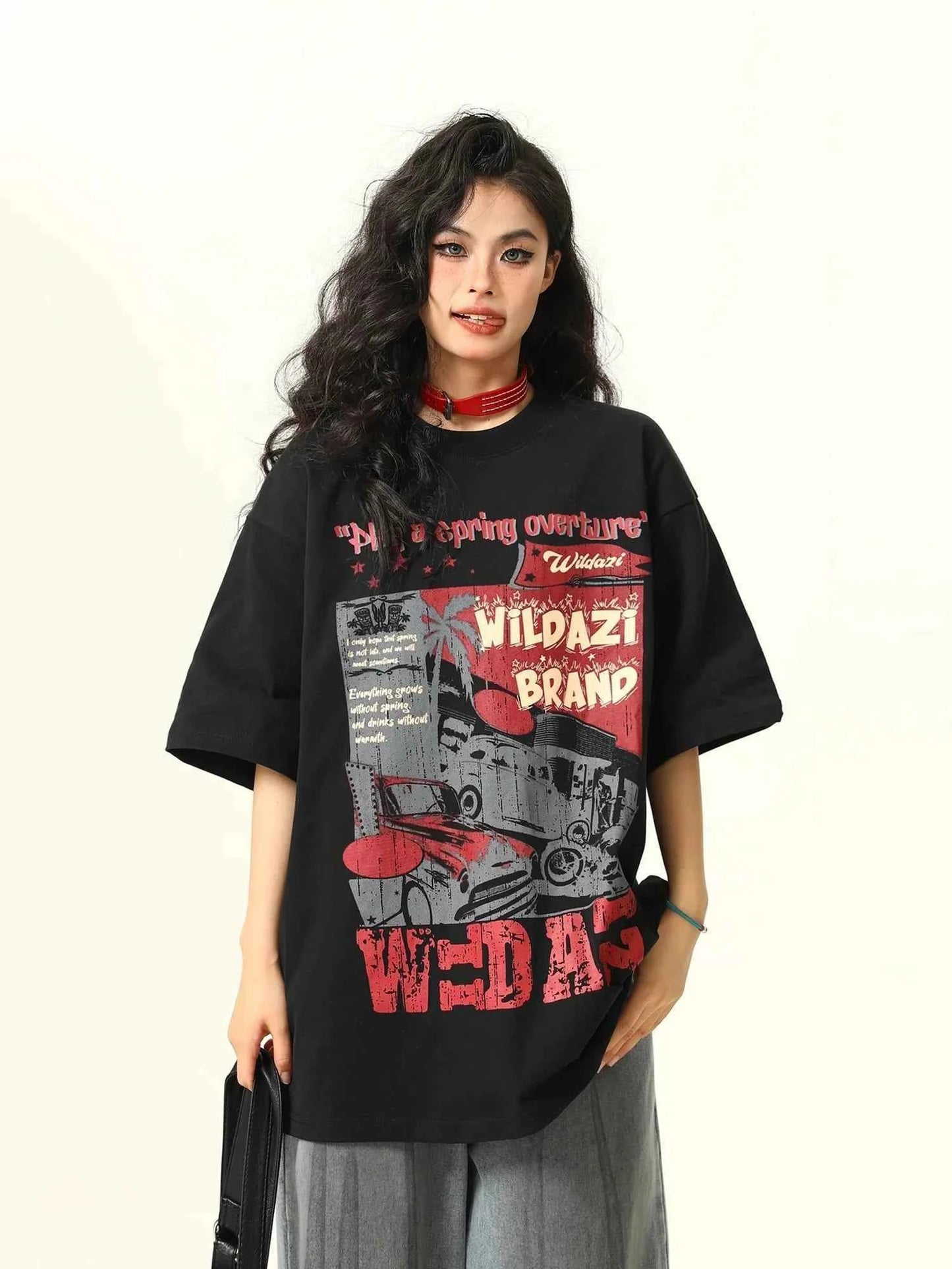 Versatile Retro Printed Crew Neck T-Shirt