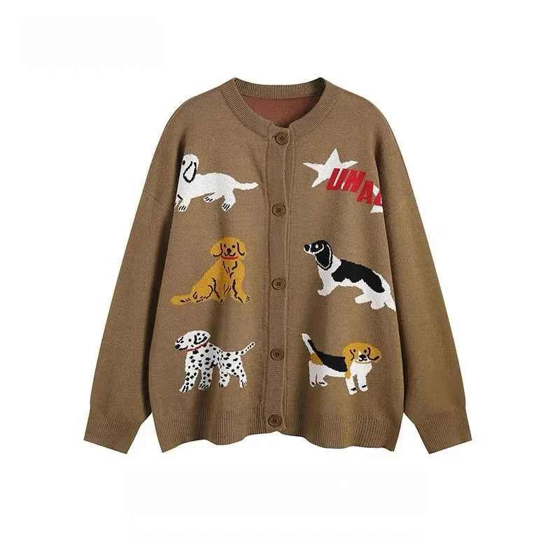 Y2K Cute Cartoon Dog Knitwear Cardigan