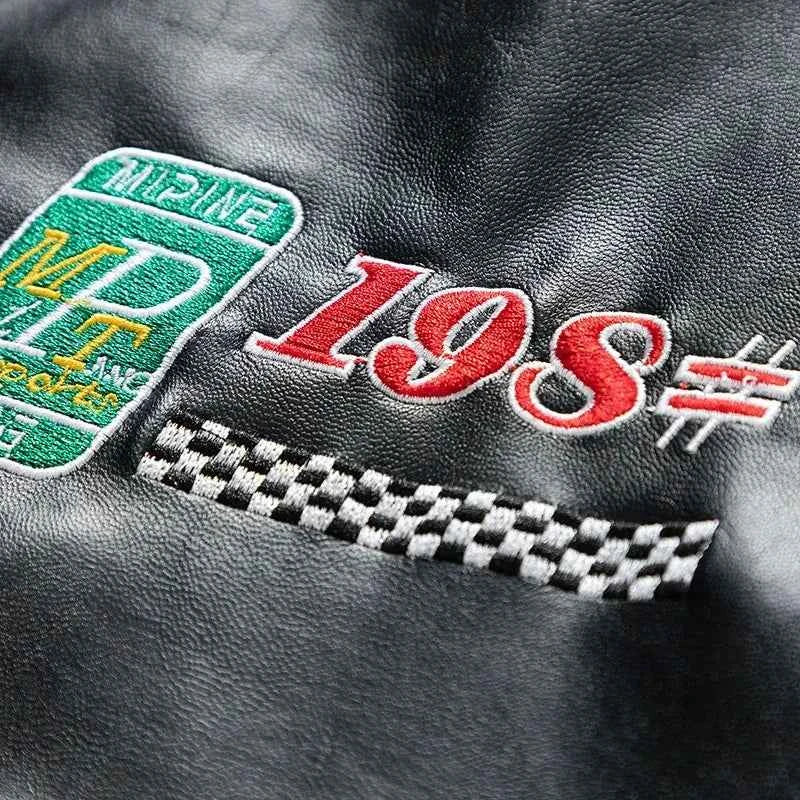 Stylish Embroidery Motorcycle PU Leather Jacket