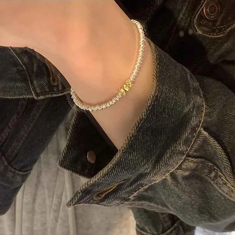 Adjustable Geometric Beads Gold String Bracelet