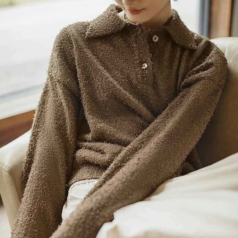 Warm Khaki Fleece Casual Stylish Sweater