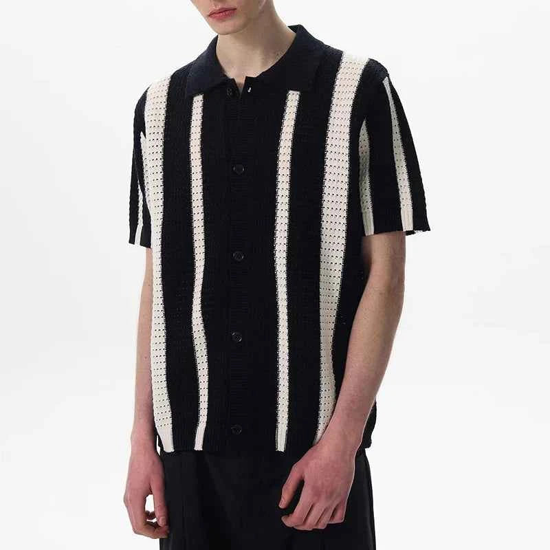 Streetwear Cool Luxury Striped Hollow Out Cardigan
