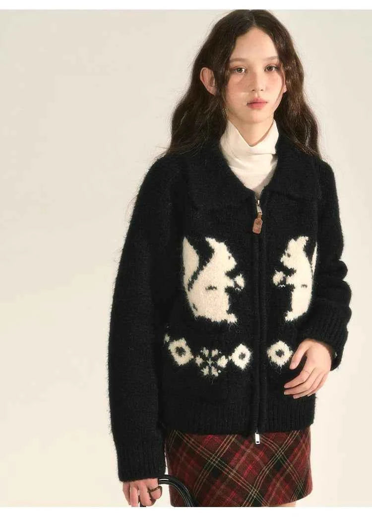 Cute Oversized Squirrel Graphic Cardigan