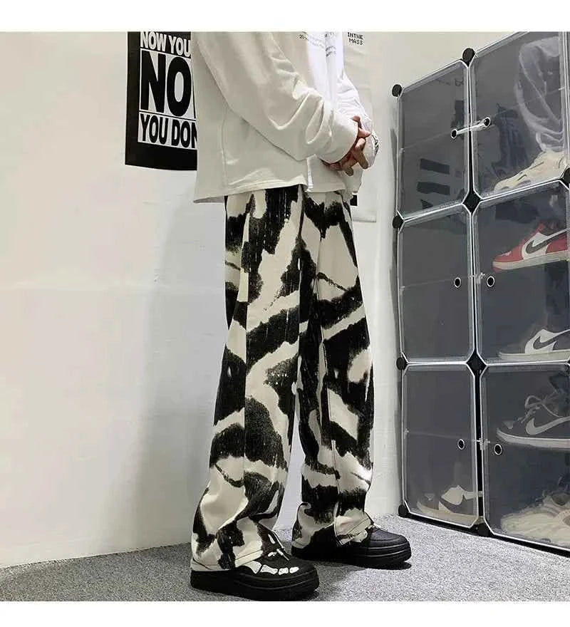 Zebra Printed Wide Leg Denim Jeans