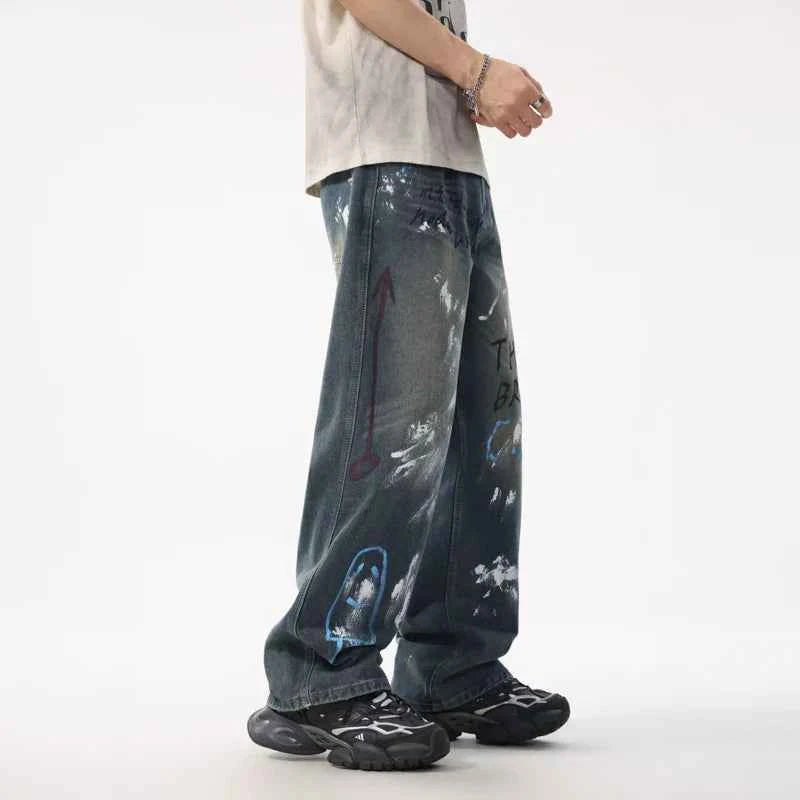 Denim Game Strong Retro Graffiti Loose Jeans