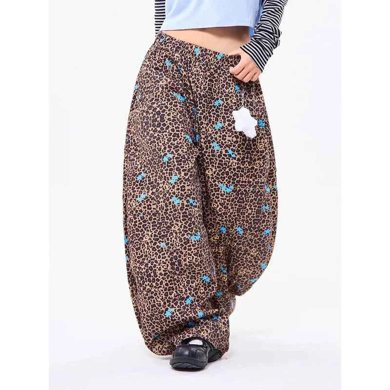Leopard Print Oversized Japanese Style Wide Leg Pants
