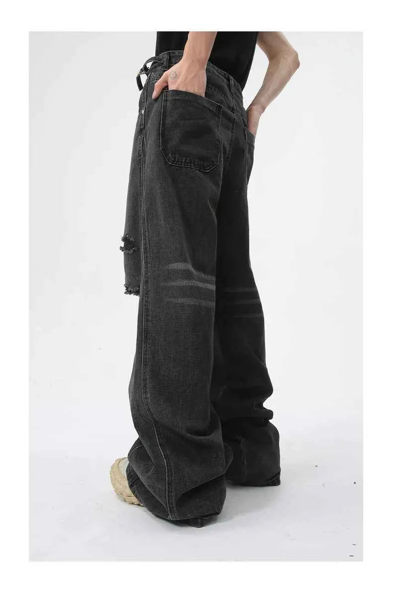 Vintage Distressed Ripped Straight Denim Jeans