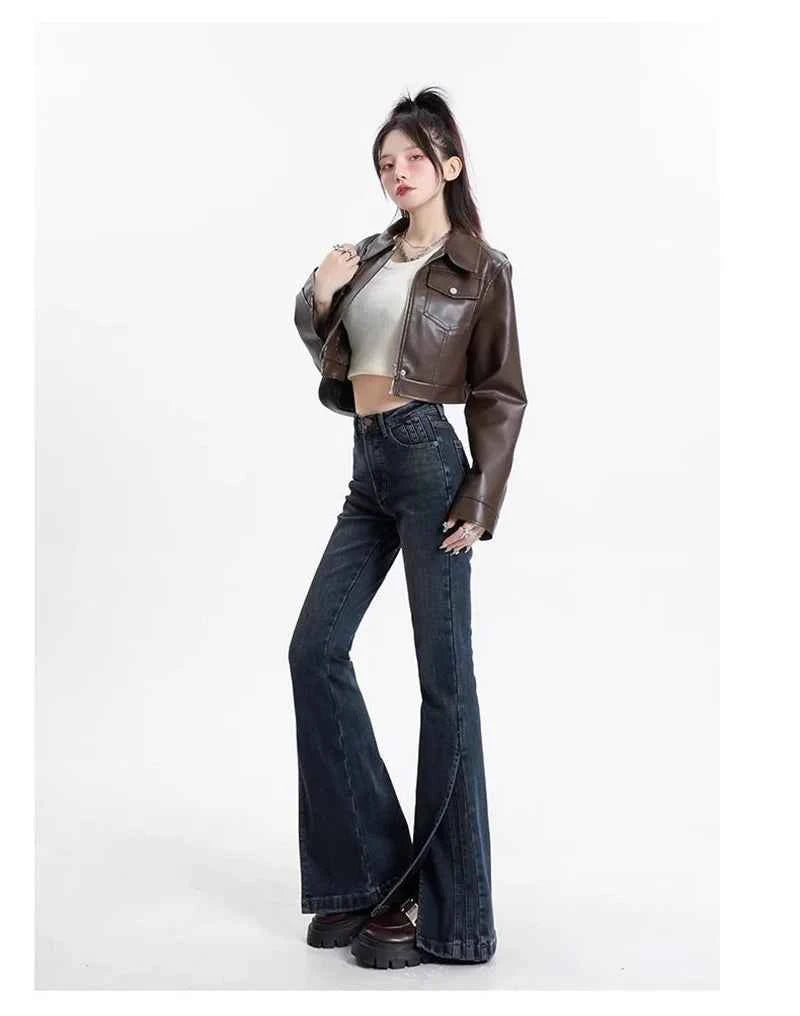 Women Retro High Waisted Flared Jeans