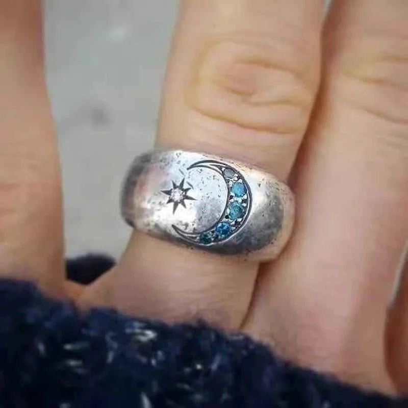 Vintage Silver Moon Sun Ring