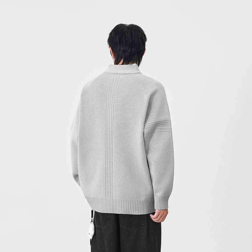 Cozy Ribbed Knit Mock Neck Half Zipper Sweater