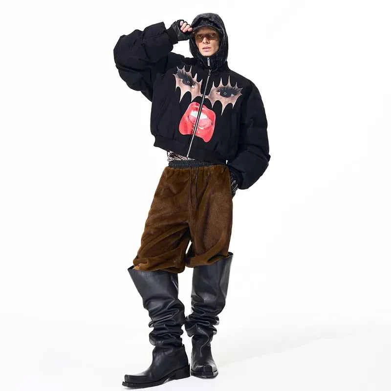 Thickened Pattern Printed Baseball Puffer Jacket