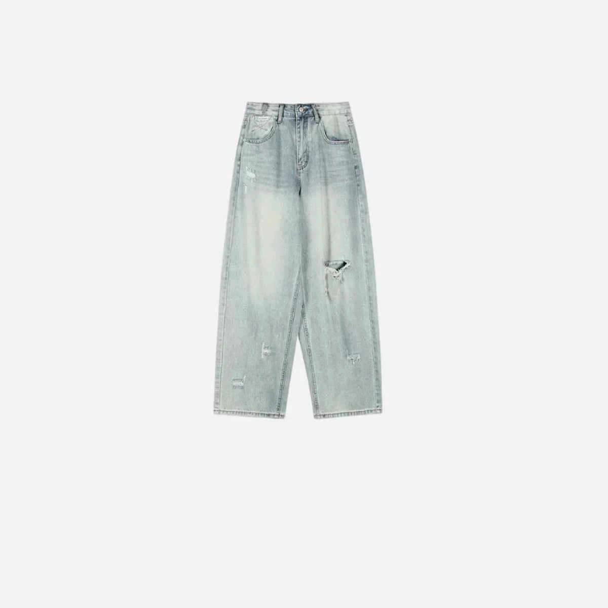 Streetwear High Waist Distressed Wide Leg Jeans