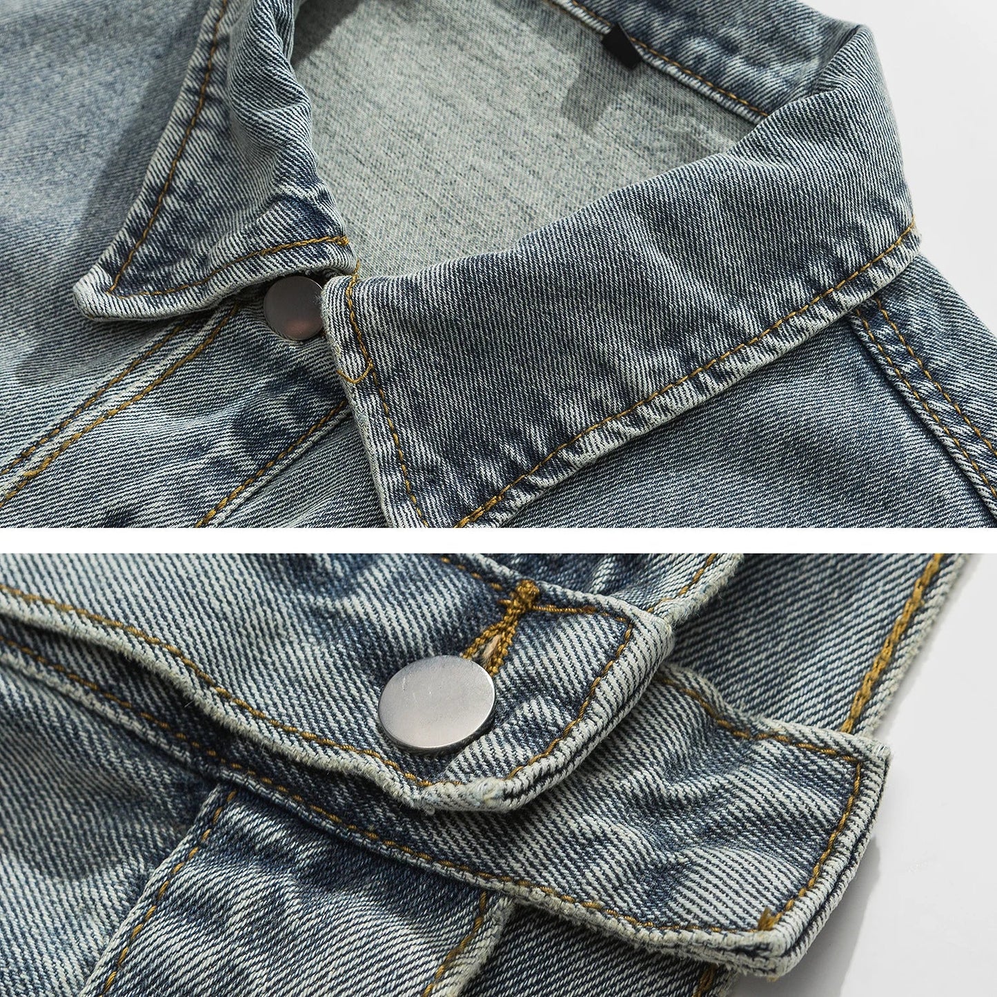 Tied Die Lapel Button Up Jean Jacket