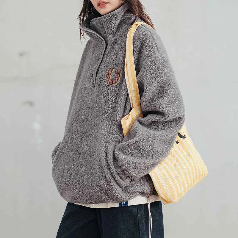 Cozy Polar Fleece Half Placket Sweatshirt