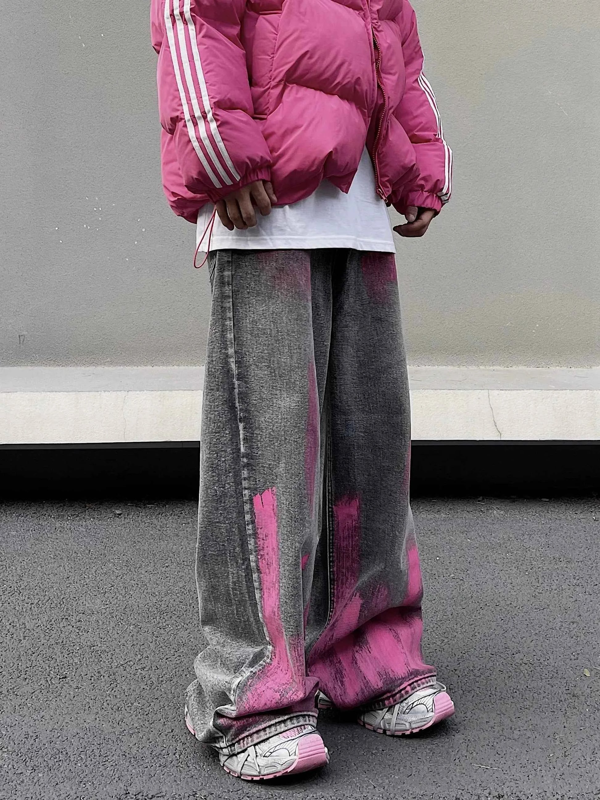 Pink Hand Painted Graffiti Washed Jeans