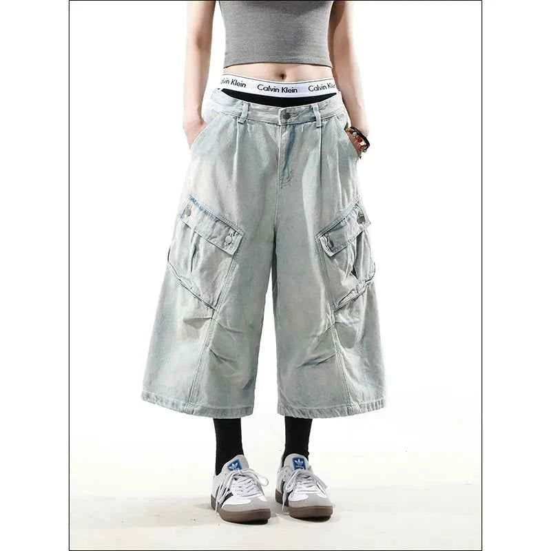 Streetwear Cool Vintage High Waist Blue Baggy Jorts