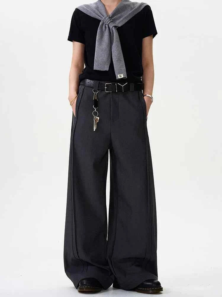 Warm Sleek Black Wide Leg Pleated Pants