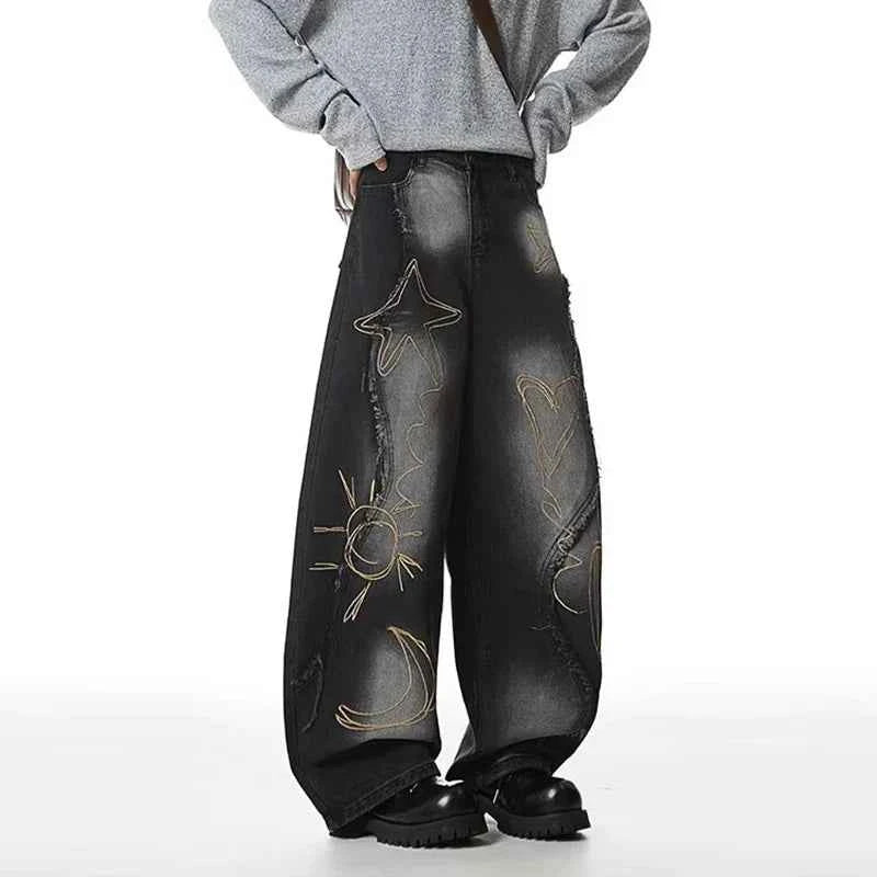 Durable Patchwork Raw Edge Denim Jeans