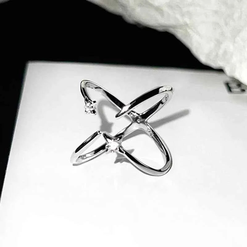 Elegant Galaxy Cross Star Open Ring