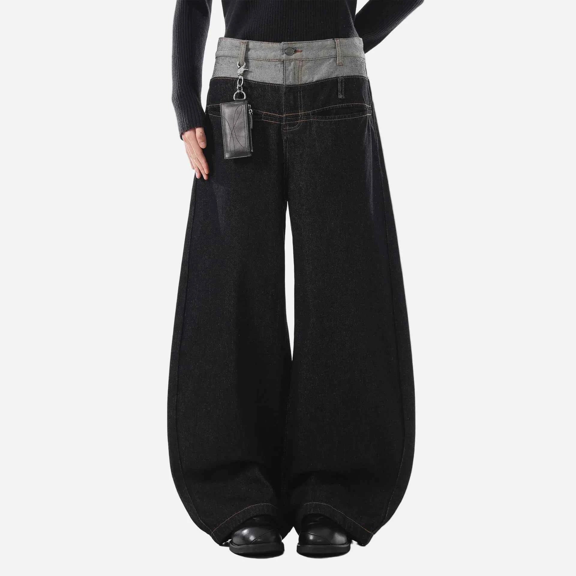 Black Distressed Patchwork Loose Fit Jeans