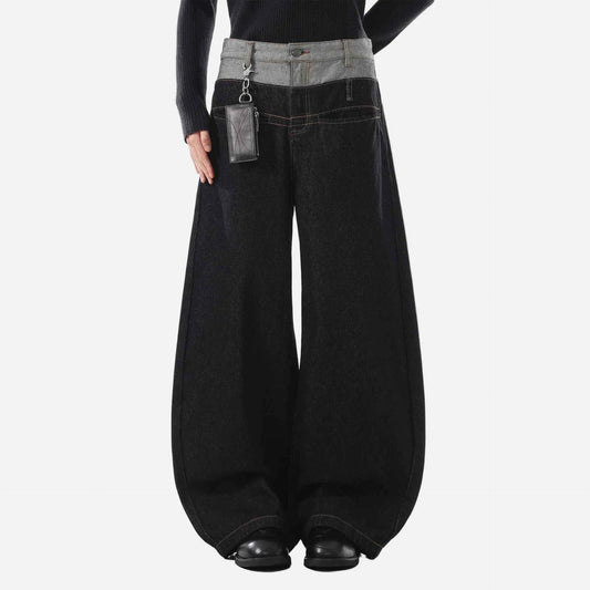 Black Distressed Patchwork Loose Fit Jeans