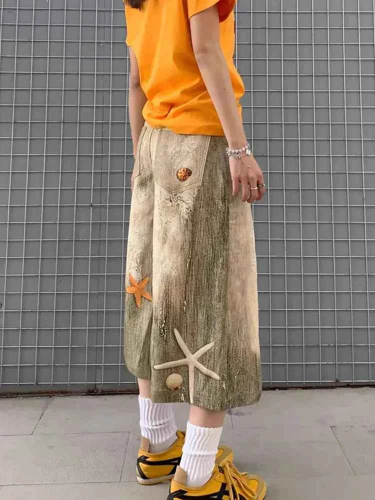 Cozy Oversized Star Washed Denim Jorts