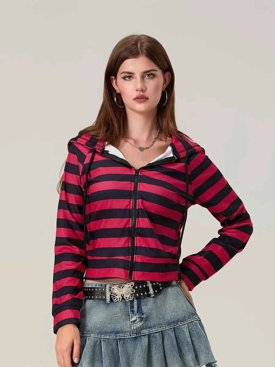 Easy Match Striped Zip-Up Hooded Sweatshirt