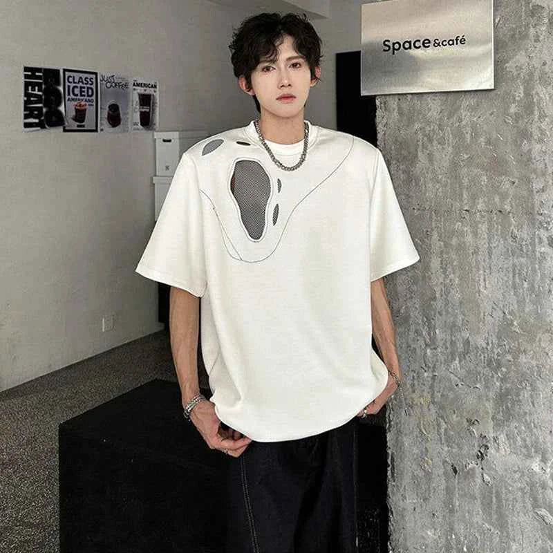 Patchwork Hollow Out Short Sleeve T-Shirt