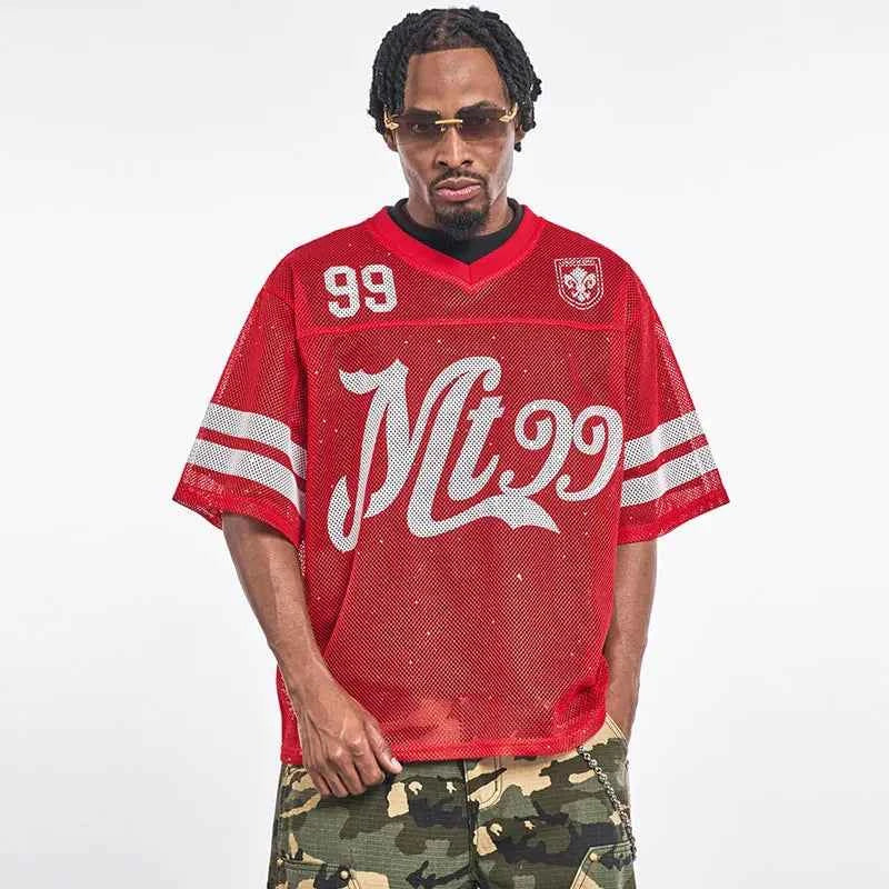 Trendy Y2K Mesh Sequin Graphic Printed Sport T-Shirt