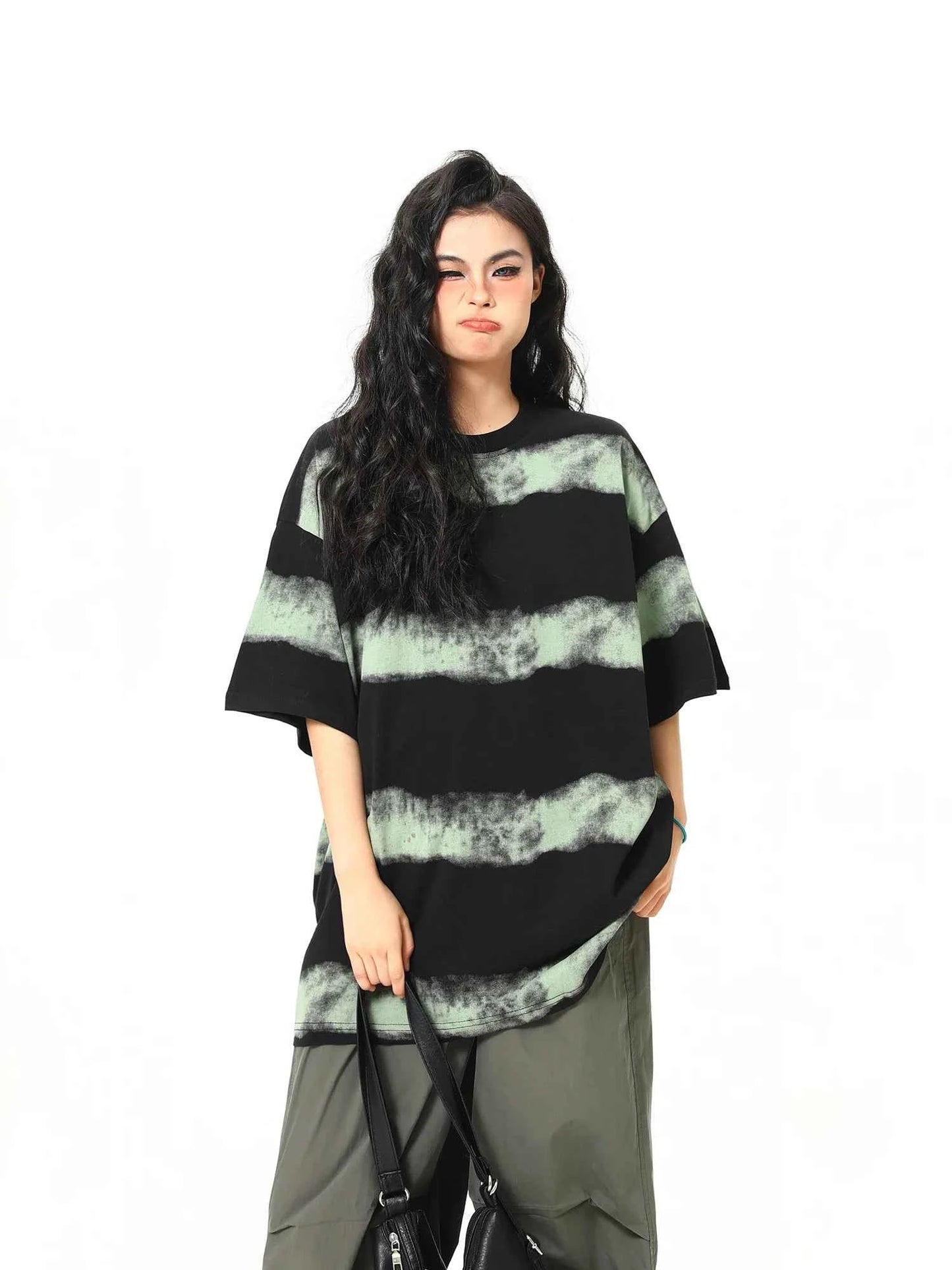 Streetwear Striped Retro Inkjet T-Shirt