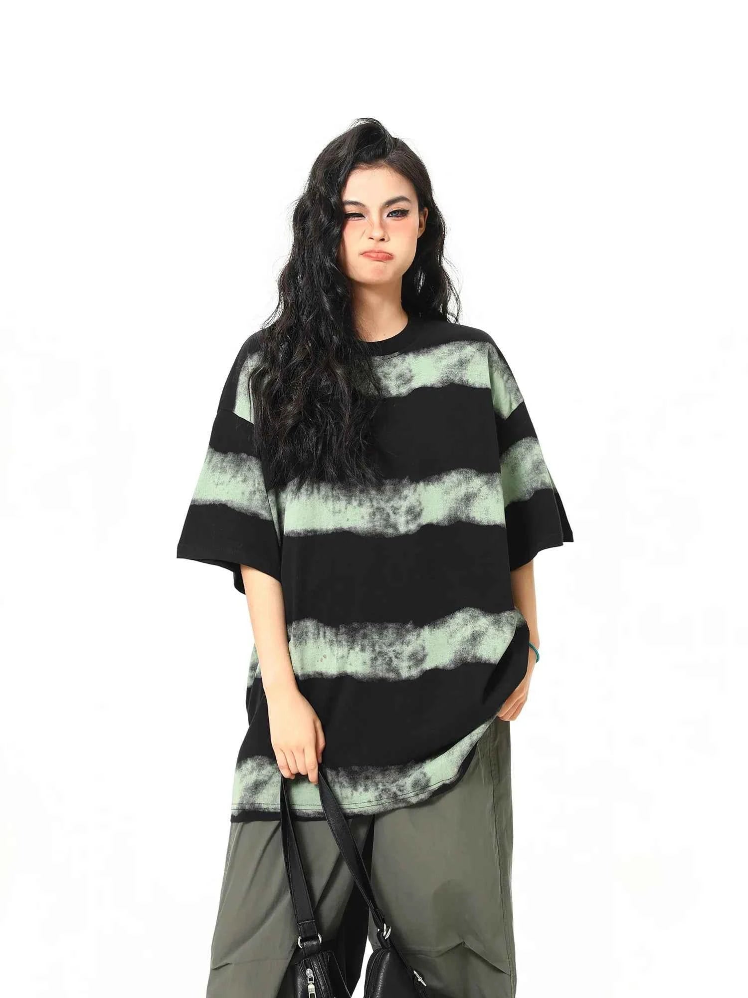 Streetwear Striped Retro Inkjet T-Shirt