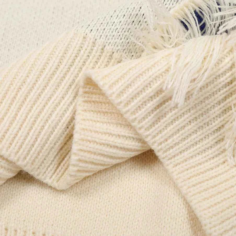 Y2K Easy Care Distressed Patchwork Knit Sweater