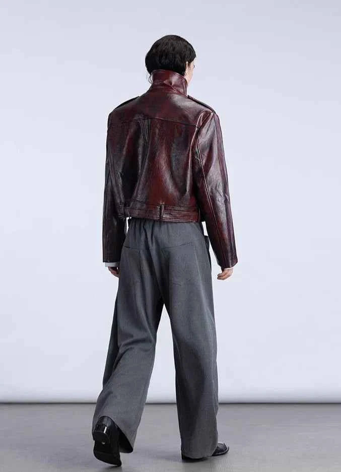 Classic Red Stylish Locomotive Leather Jacket