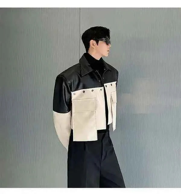Patchwork Color Contrast Faux Leather Jacket