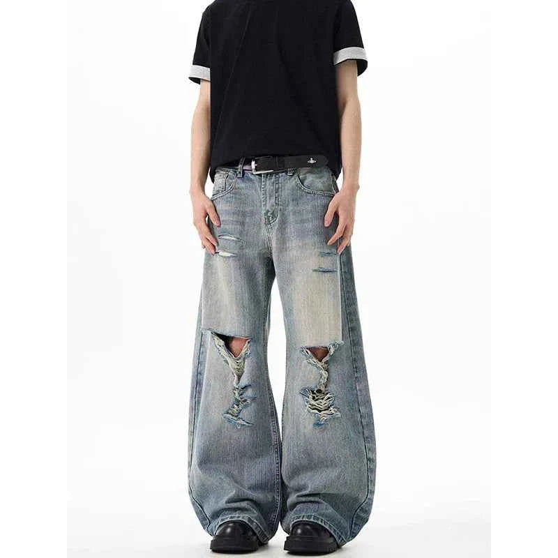Vintage Blue Ripped Wide Leg Jeans