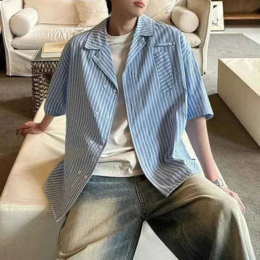 Y2K Retro Vertical Striped Short Sleeve Shirt