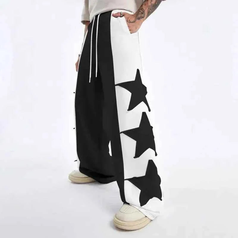 Star Patch Color Block Wide Leg Sweatpants