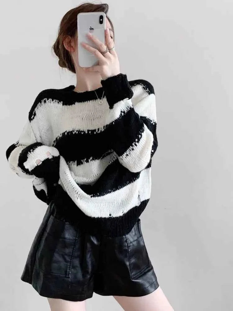 Women Comfort Cozy Striped Mohair Sweater