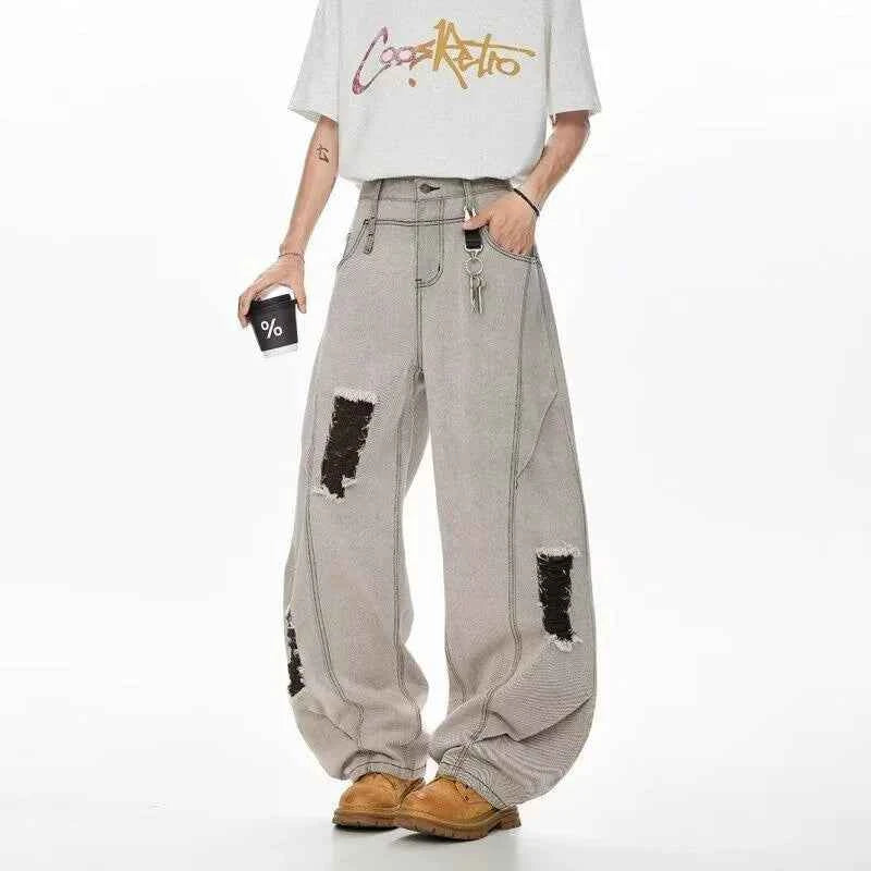 Men's Vintage Ripped Straight Leg Denim Jeans