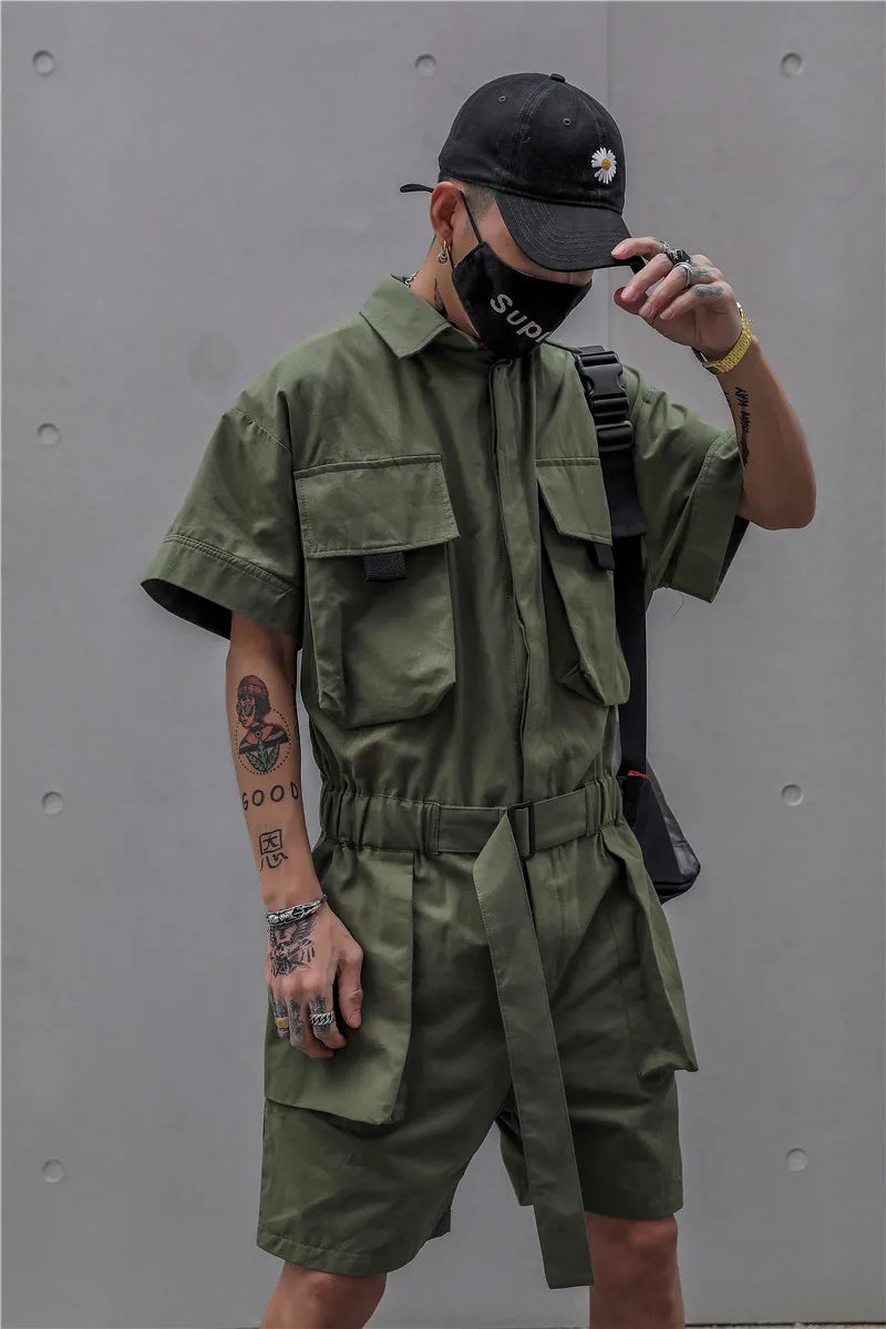 One Piece Tie Waist Belt Jumpsuit