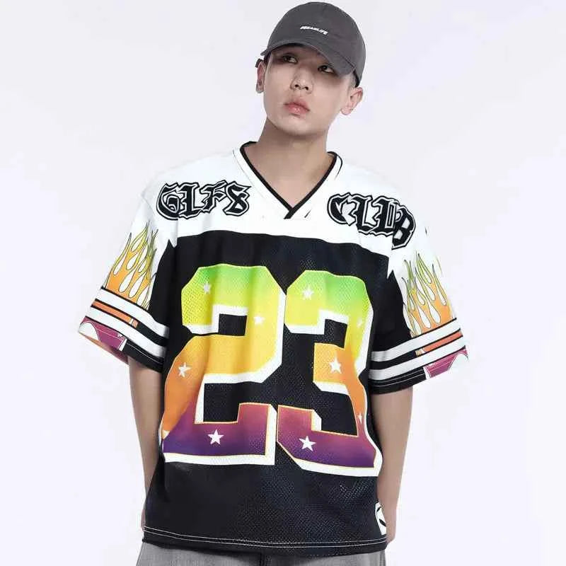Soft Retro Mesh Jersey Graphic Print Sport T-Shirt