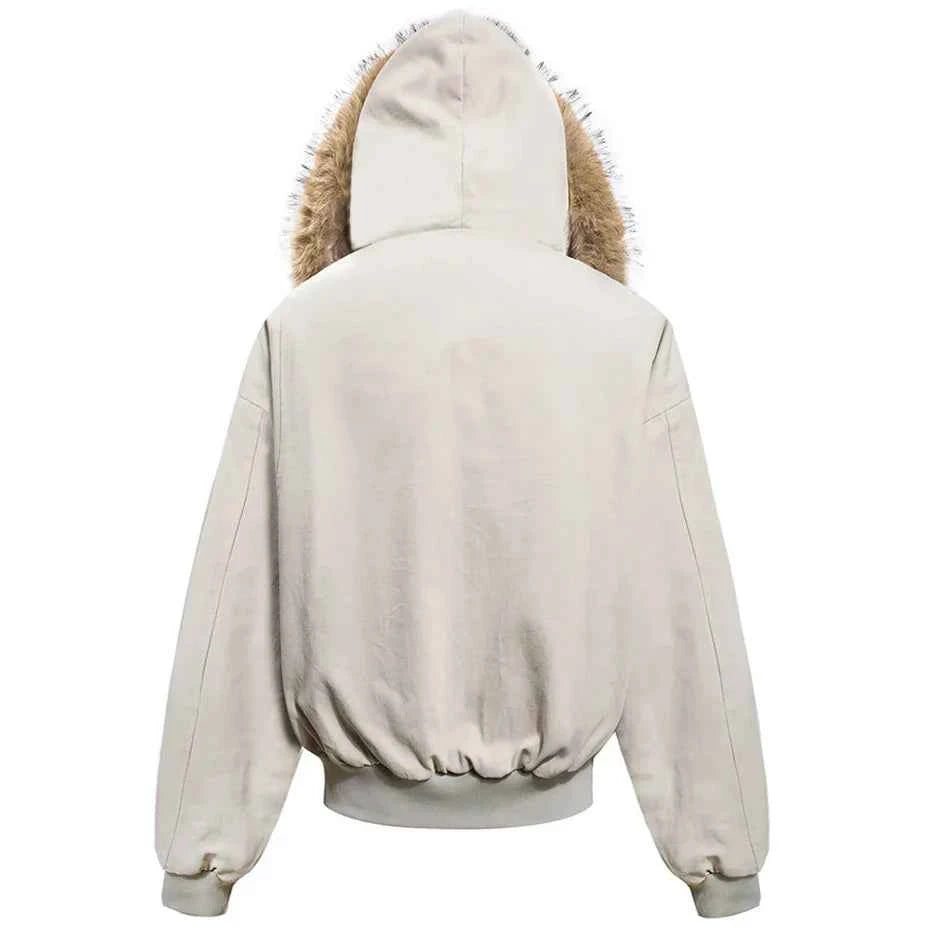 Plush Fleece Fur Collar Parkas Windbreaker Jacket