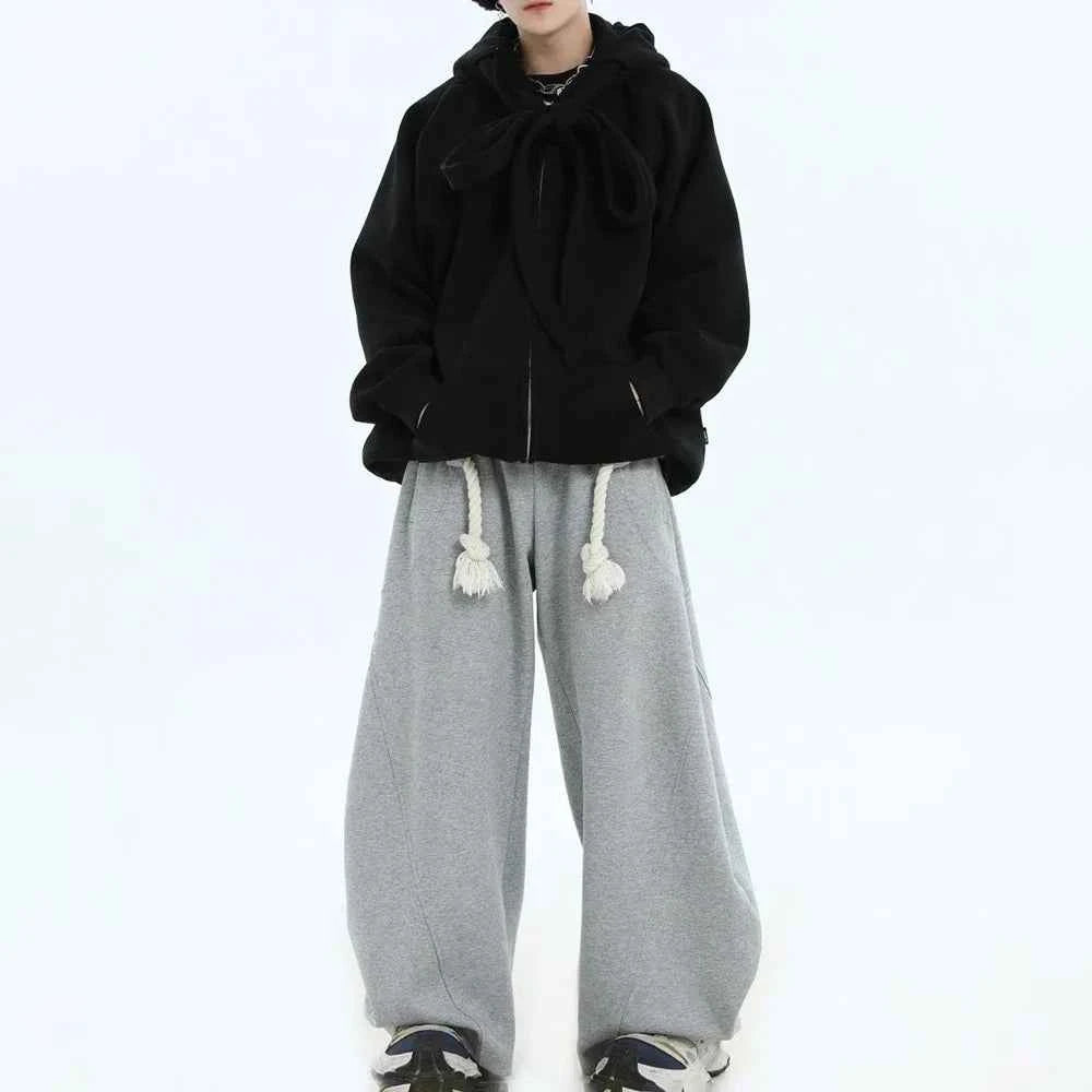 Casual Strap Design Velvet Hooded Sweatshirt