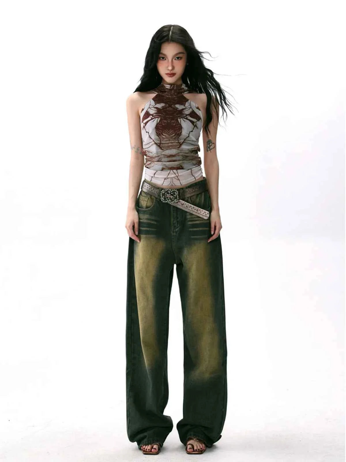 Sexy Graphic Print Sleeveless Crop T-Shirt