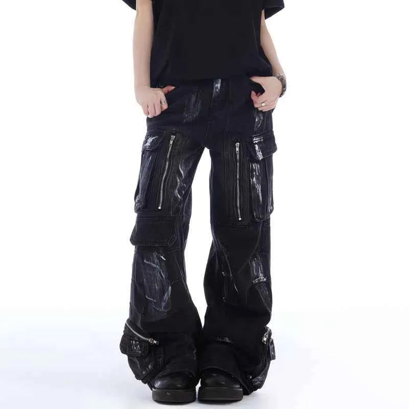 Cloud-Soft Graffiti Contrast Color Denim Jeans