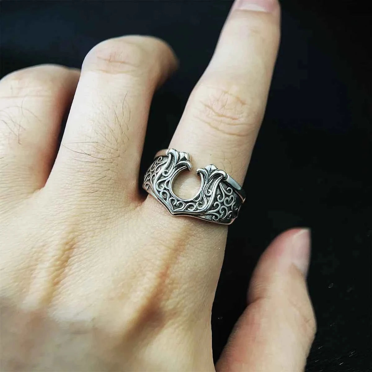 Gothic Adjustable Lucky Horseshoe Ring