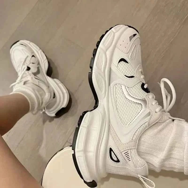Breathable Chunky White Platform Sneaker