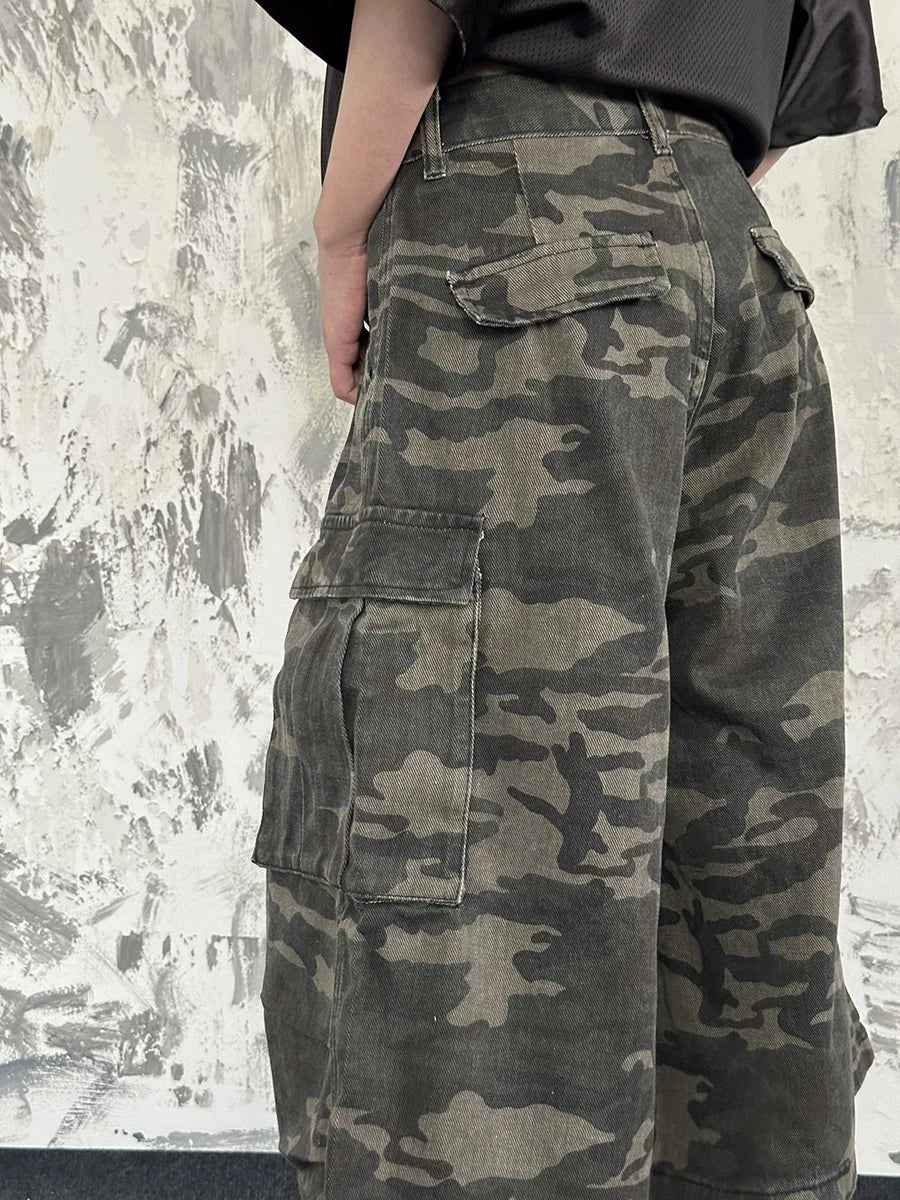 Breathable 90s Style Camouflage Cargo Denim Jorts