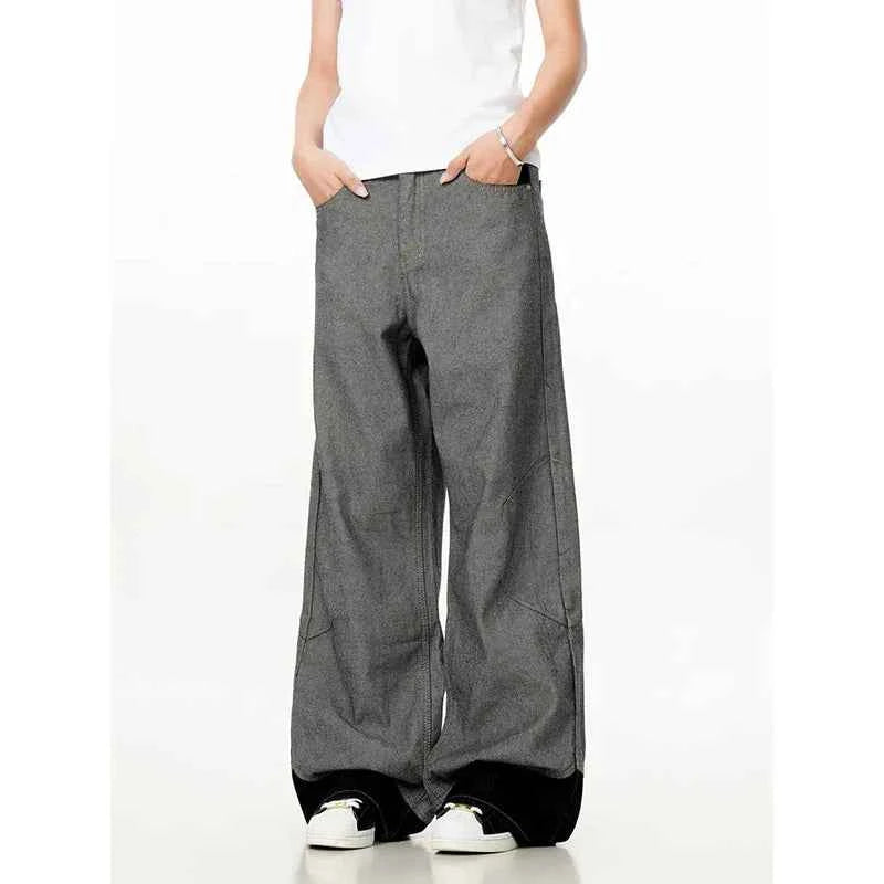 Stylish High Waist Baggy Retro Gray Denim Jeans
